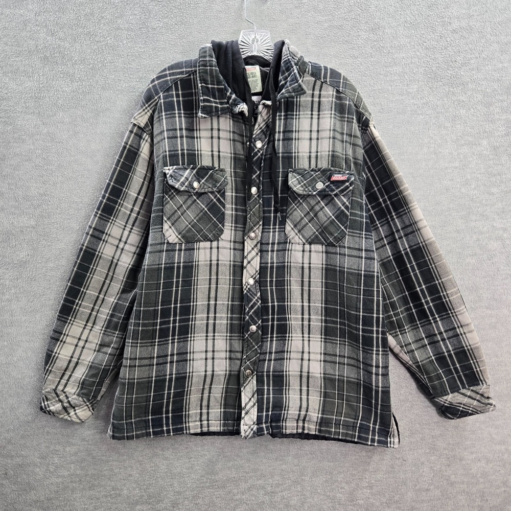 Dickies Men Jacket XL Gray Plaid Shacket Hooded Snaps Workwear READ